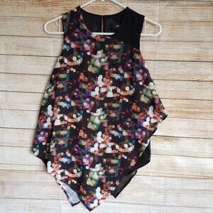 Boho Dark Fairy Womens Asymmetrical Sleeveless Top Blouse XS Multicolor Chiffon